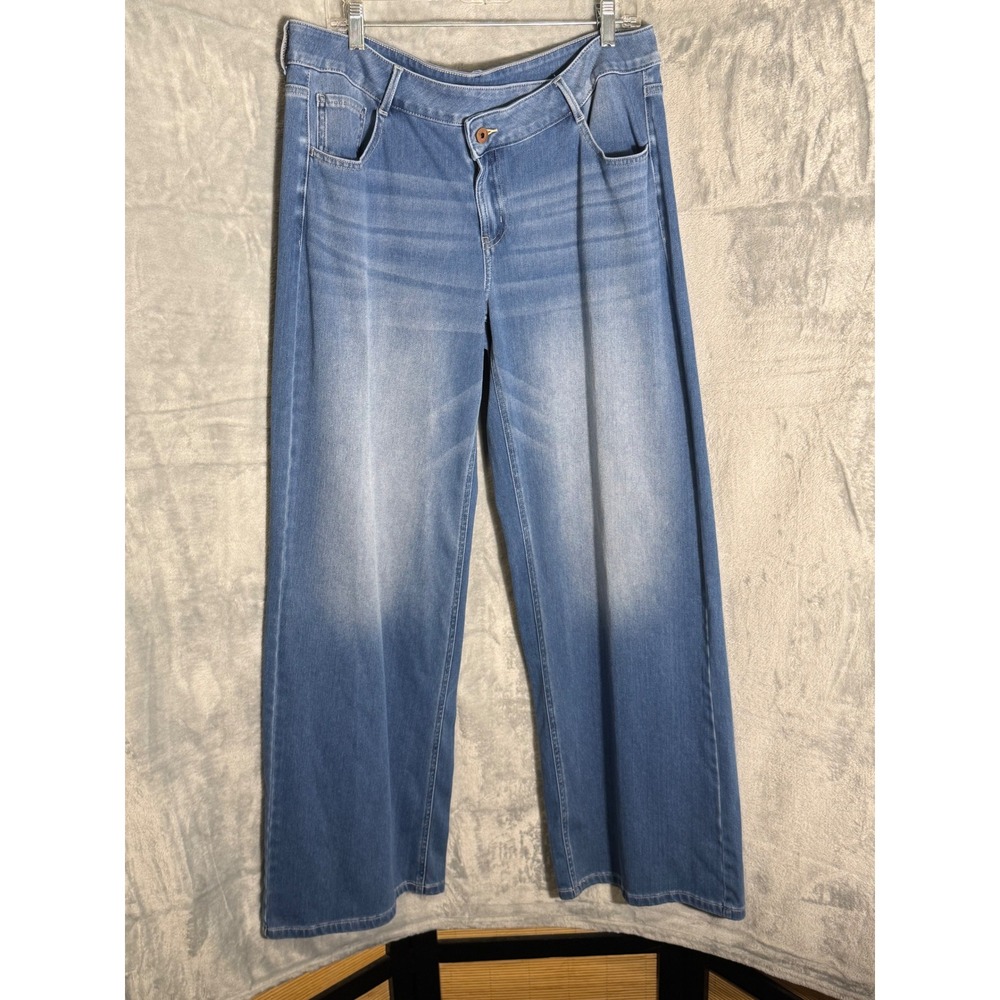 Halara Flex Denim Wide Leg Crossover Waist Jeans Light Wash Blue XL Extall NWT